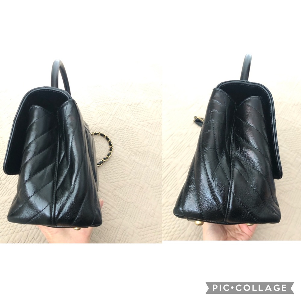 Chanel Coco top handles chevron Iridescent calfskin Leather flap small size bag. - Picture 8 of 17